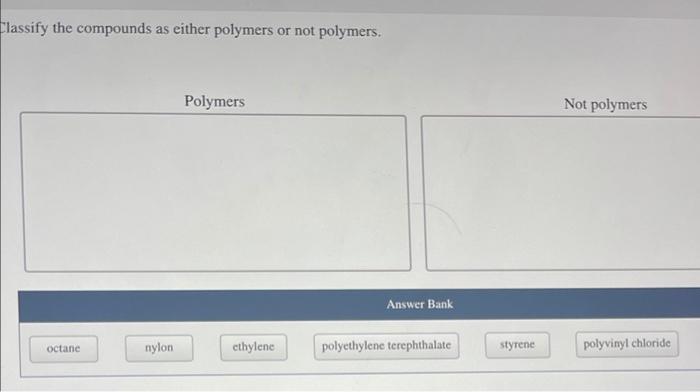 Classify the compounds as either polymers or not polymers