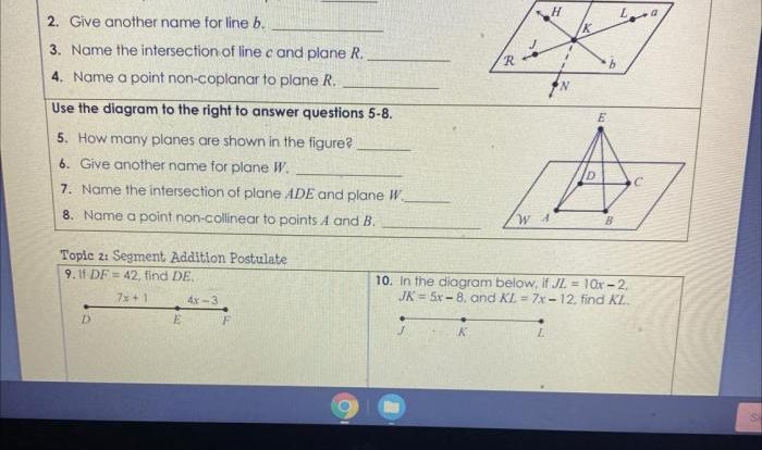 Points lines and planes worksheet answers unit 1 lesson 1